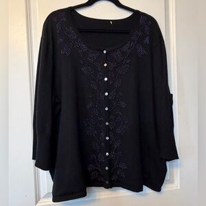 Sigrid Olsen Black Beaded Cardigan